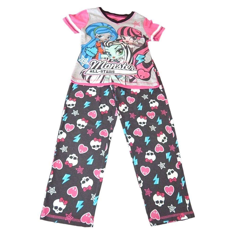 Monster High girls medium 7/8 pink black 2pc matching pajama set t-shirt & pants